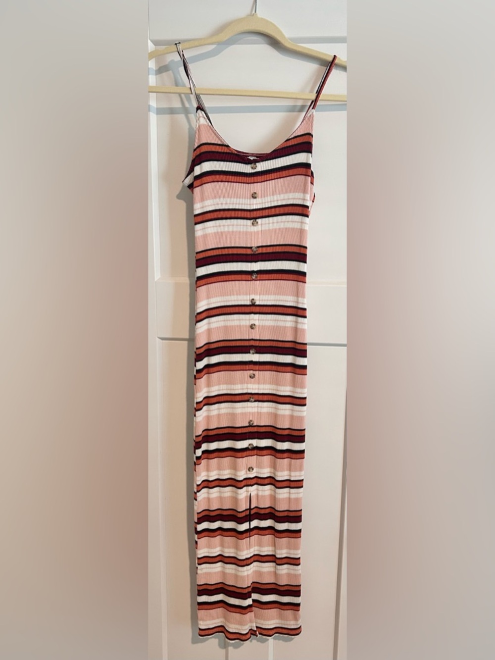 Mudd Pink Striped Maxi Skirt with Button Front